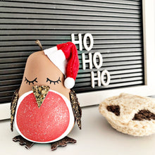 Load image into Gallery viewer, Mini Robin with Santa hat and pear top - Styled By Sally
